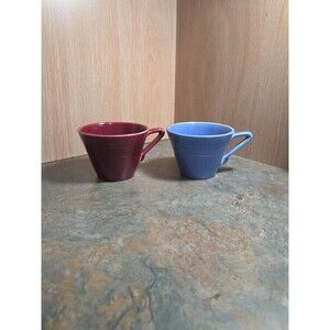 VTG Homer Laughlin Harlequin Coffee Tea Cups Blue & Maroon Set 2